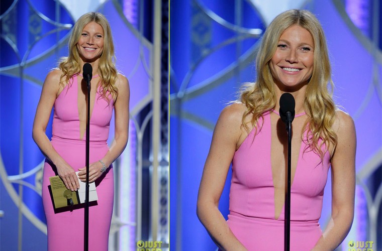 Gwyneth Paltrow như trẻ ra vài tuổi khi diện chiếc váy hồng của Michael Kors tới dự lễ trao giải  Quả Cầu Vàng 2015.